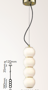 Q10344-GD QUOR TRIBECA Lampara colgante y esferas de cristal blanco LED integrado 12w 3000k Luz cálida acabado oro GD