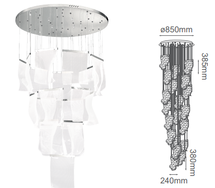 Q10920-CH QUOR WAVE Lampara colgante 20LED integrado 100w 3000k Luz cálida acabado cromo CH y acrílico