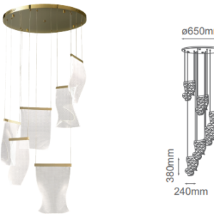 Q10926-BG QUOR WAVE Lampara colgante 6LED integrado 30w 3000k Luz cálida acabado oro cepillado BG y acrílico