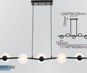 Q20097-BK QUOR OSLO Lampara colgante (foco no integrado) acabado negro BK y cristal