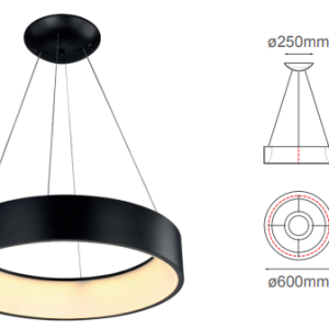 Q21091-BK QUOR THEO Lampara colgante LED integrado atenuable 3000k, 4000k, 6000k 42w acabado negro BK y acrílico difusor