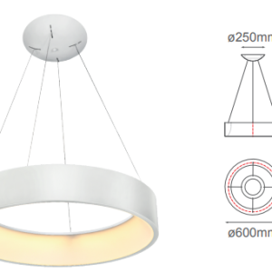 Q21091-WH QUOR THEO Lampara colgante LED integrado atenuable 3000k, 4000k, 6000k 42w acabado blanco WH y acrílico difusor