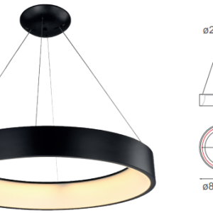 Q21092-BK QUOR THEO Lampara colgante LED integrado atenuable 3000k, 4000k, 6000k 92w acabado negro BK y acrílico difusor
