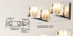 Q22032-CH QUOR RUBIK Luminario de muro LED integrado 6w 3000K Luz cálida acabado cromo CH y cristal
