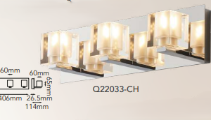 Q22033-CH QUOR RUBIK Luminario de muro LED integrado 9w 3000K Luz cálida acabado cromo CH y cristal