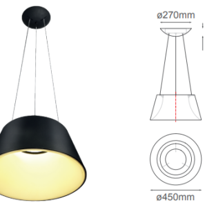 Q27787-BK QUOR THEO Lampara colgante LED integrado atenuable 3000k, 4000k, 6000k 30w acabado negro BK y acrílico difusor