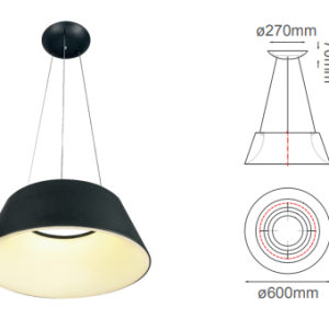 Q27788-BK QUOR THEO Lampara colgante LED integrado atenuable 3000k, 4000k, 6000k 30w acabado negro BK y acrílico difusor