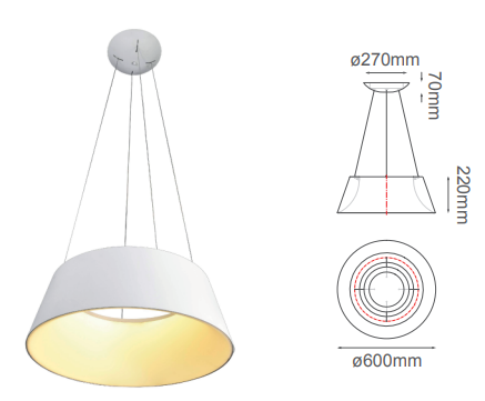 Q27788-WH QUOR THEO Lampara colgante LED integrado atenuable 3000k, 4000k, 6000k 30w acabado blanco WH y acrílico difusor