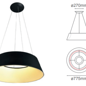 Q27789-BK QUOR THEO Lampara colgante LED integrado atenuable 3000k, 4000k, 6000k 60w acabado negro BK y acrílico difusor