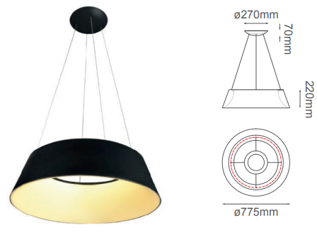 Q27789-BK QUOR THEO Lampara colgante LED integrado atenuable 3000k, 4000k, 6000k 60w acabado negro BK y acrílico difusor