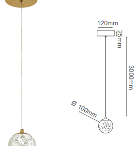 Q28151-BG QUOR SING Lampara colgante 1LED integrado atenuable 3000k, 4000k, 6000k 6w acabado oro cepillado BG y cristal