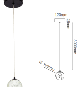 Q28151-BK QUOR SING Lampara colgante 1LED integrado atenuable 3000k, 4000k, 6000k 6w acabado negro BK y cristal