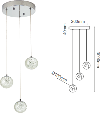 Q28153-CH QUOR SING Lampara colgante 3LED integrado atenuable 3000k, 4000k, 6000k 20w acabado cromo CH y cristal