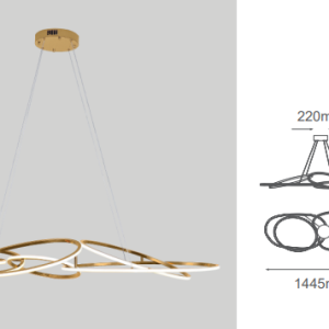 Q29083-GD QUOR PABLO Lampara colgante LED integrado atenuable 3000K, 4000K, 6000K 107w acabado oro GD y mica difusora