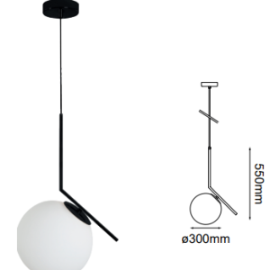 Q31628-BK QUOR SONNE Lampara colgante (foco no integrado) acabado negro BK y cristal opalino
