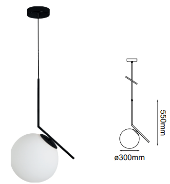 Q31628-BK QUOR SONNE Lampara colgante (foco no integrado) acabado negro BK y cristal opalino