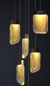 Q36206-BG QUOR VIVA Lampara colgante 6LED integrado 24w 3000k Luz cálida acabado oro cepillado BG y cristal ámbar