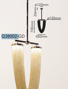 Q38002-GD QUOR OTHELLO Lampara colgante 2LED integrado 20W 3000k Luz cálida acabo oro GD y cadena