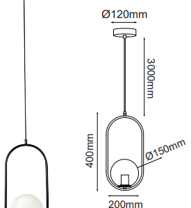 Q41420-BK QUOR ORBIT Lampara colgante (foco no integrado) acabado negro BK y cristal