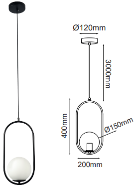 Q41420-BK QUOR ORBIT Lampara colgante (foco no integrado) acabado negro BK y cristal