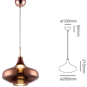 Q41884-CP QUOR VIENA Lampara colgante de cristal LED integrado 5w 3000k Luz cálida acabado cobre CP