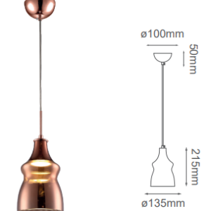 Q41886-CP QUOR VIENA Lampara colgante de cristal LED integrado 5w 3000k Luz cálida acabado cobre CP