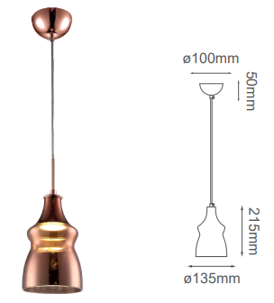 Q41886-CP QUOR VIENA Lampara colgante de cristal LED integrado 5w 3000k Luz cálida acabado cobre CP