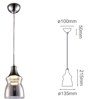 Q41886-SM QUOR VIENA Lampara colgante de cristal LED integrado 5w 3000k Luz cálida acabado Humo SM