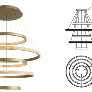 Q48175-GD QUOR OLYMPIA Lampara colgante LED integrado 160w 3000k Luz cálida acabado oro GD y acrílico difusor