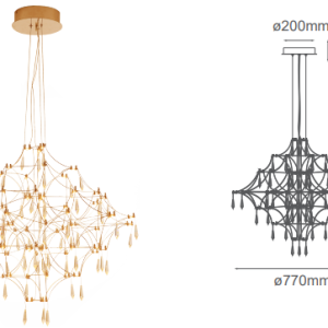 Q48185-GD QUOR TOLOUSE Lampara colgante LED integrado 50w 3000K Luz cálida acabado oro GD y cristal