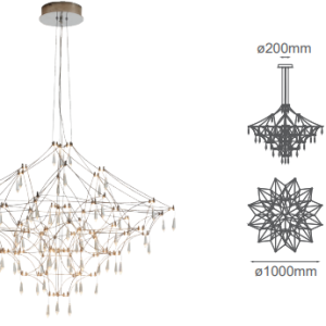 Q48186-CH QUOR TOLOUSE Lampara colgante LED integrado 60w 3000K Luz cálida acabado cromo CH y cristal