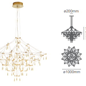 Q48186-GD QUOR TOLOUSE Lampara colgante LED integrado 60w 3000K Luz cálida acabado oro GD y cristal