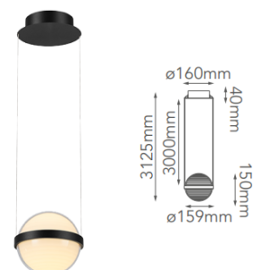 Q60031-BK QUOR SPUTNIK Lampara colgante LED integrado atenuable 3000k, 40000k 6000k 11w acabado negro BK y acrílico