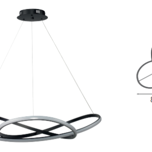 Q81318-BK QUOR ROMA Lampara colgante LED integrado 80w 3000k Luz cálida acabado negro BK y mica difusora