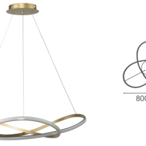 Q81318-GD QUOR ROMA Lampara colgante LED integrado 80w 3000k Luz cálida acabado oro GD y mica difusora