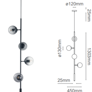 Q81494-BK QUOR TULIP Lampara colgante y esferas de cristal (foco no integrado) acabado negro BK