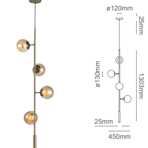Q81494-BRZ QUOR TULIP Lampara colgante y esferas de cristal (foco no integrado) acabado bronce BRZ