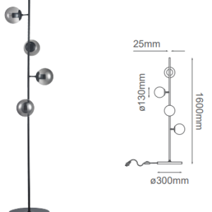 Q81495-BK QUOR TULIP Luminario de piso y esferas de cristal (foco no integrado) acabado negro BK