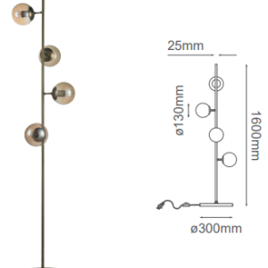 Q81495-BRZ QUOR TULIP Luminario de piso y esferas de cristal (foco no integrado) acabado bronce BRZ