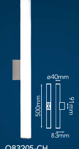 Q83205-CH QUOR AMSTEDAR Luminario de muro LED integrado 8w 3000k Luz cálida acabado cromo CH y acrílico difusor