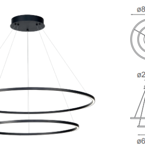 Q90068-BK  QUOR NEO Lampara colgante tipo Aro LED integrado atenuable 3000k, 4000k, 6000k 69w acabado acabado negro BK y acrílico difusor
