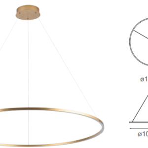 Q90100-BG QUOR NEO Lampara colgante tipo Aro LED integrado atenuable 3000k, 4000k, 6000k 31w acabado acabado oro cepillado BG y acrílico difusor
