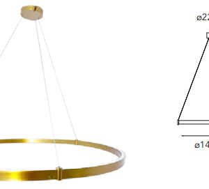 Q90125-BG QUOR PICCOLO Lampara colgante tipo aro LED integrada atenuable 3000k, 4000k, 6000k 120w acabado oro cepillado BG y acrílico difusor