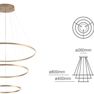 Q90468-BG  QUOR NEO Lampara colgante tipo Aro LED integrado atenuable 3000k, 4000k, 6000k 69w acabado acabado oro cepillado BG y acrílico difusor