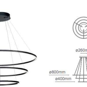 Q90468-BK  QUOR NEO Lampara colgante tipo Aro LED integrado atenuable 3000k, 4000k, 6000k 69w acabado acabado negro BK y acrílico difusor