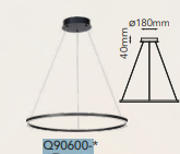 Q90600-BK QUOR NEO Lampara colgante tipo Aro LED integrado atenuable 3000k, 4000k, 6000k 31w acabado negro BK y acrílico difusor