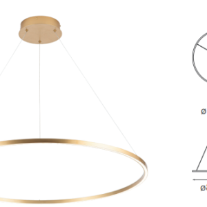 Q90800-BG QUOR NEO Lampara colgante tipo Aro LED integrado atenuable 3000k, 4000k, 6000k 31w acabado acabado oro cepillado BG y acrílico difusor